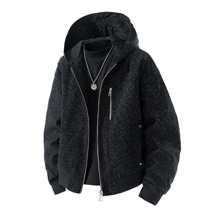 Herren-Hoodie-Blouson im Vintage-Suede-Look mit durchgehendem Reißverschluss und gerippten Bündchen – Cavarno