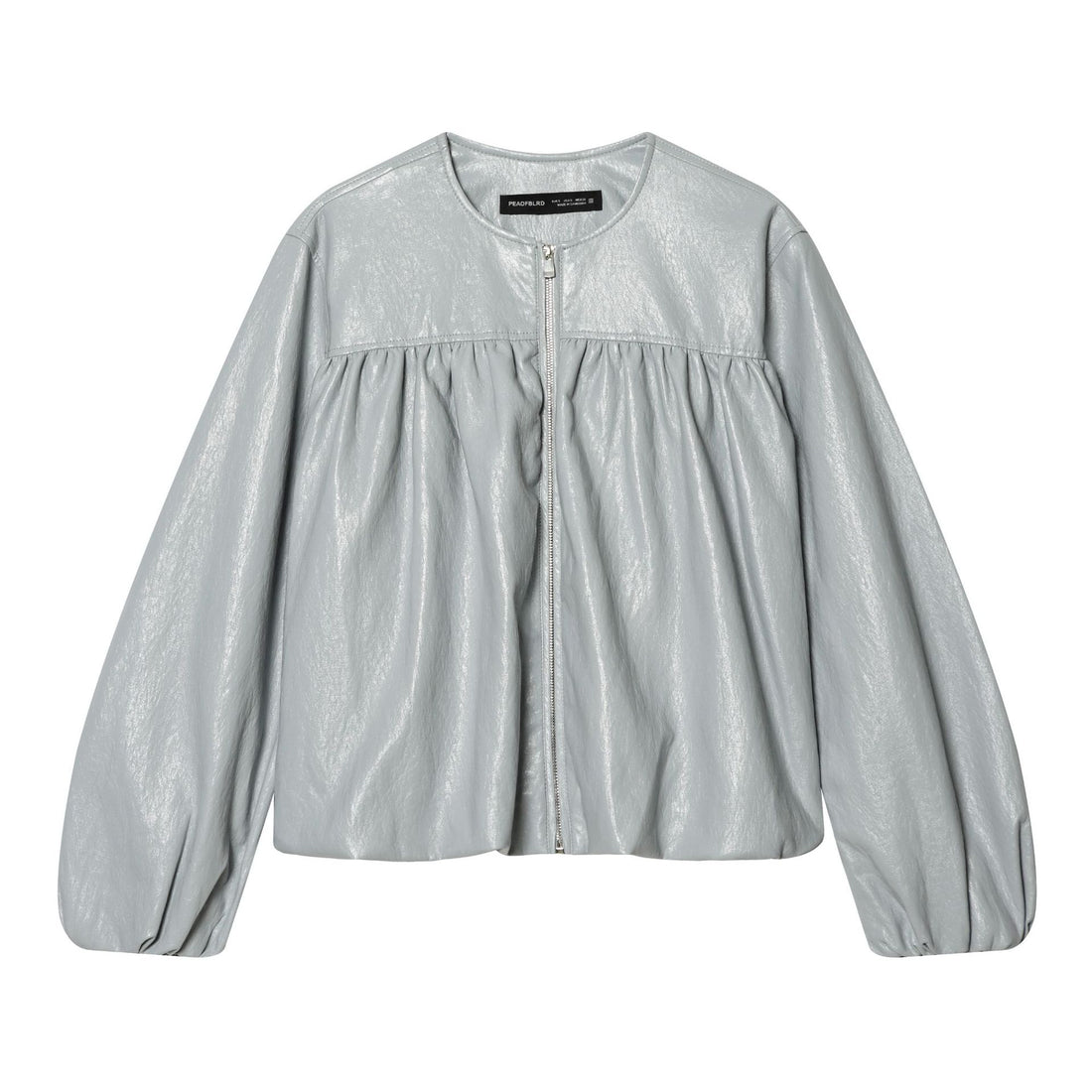 Damen kurze glänzende Oversize-Bomberjacke mit geraffter Brustpasse und voluminösen Ballonärmeln – Avenza