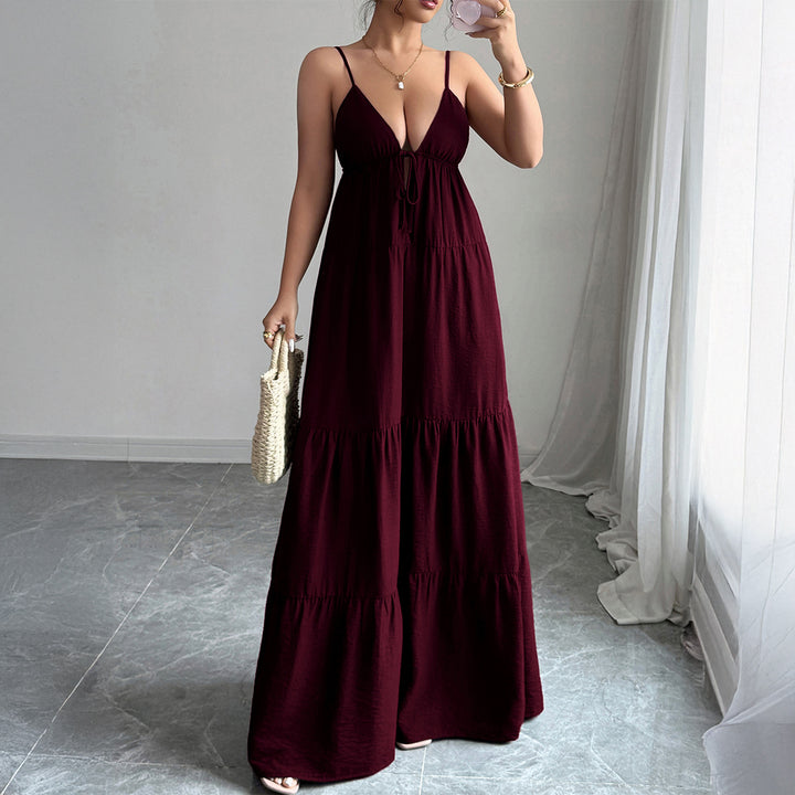 Damen Elegantes Maxikleid mit verstellbaren Spaghettiträgern und Rüschendetails Echo Archiv