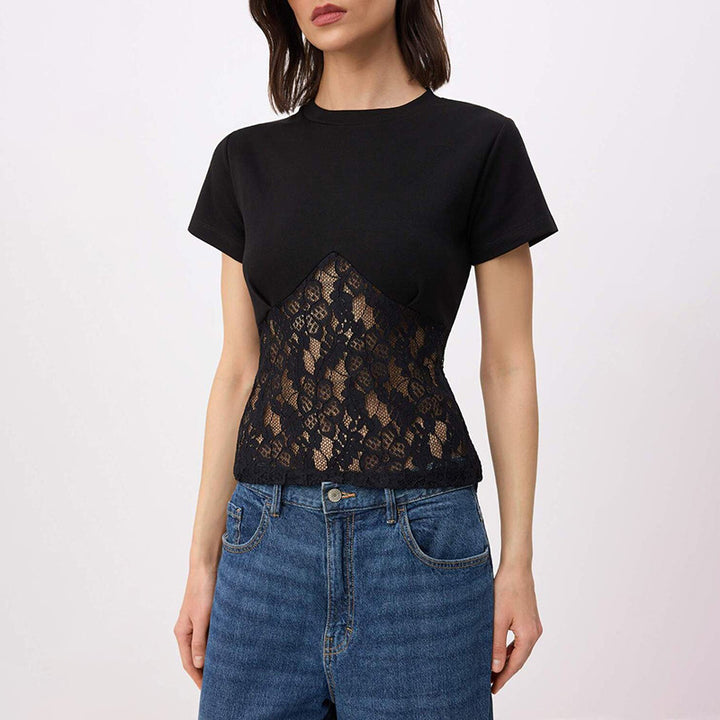 Damen Elegantes Oberteil aus Spitze und Jersey Echo Archiv