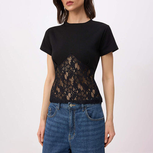 Damen Elegantes Oberteil aus Spitze und Jersey Echo Archiv