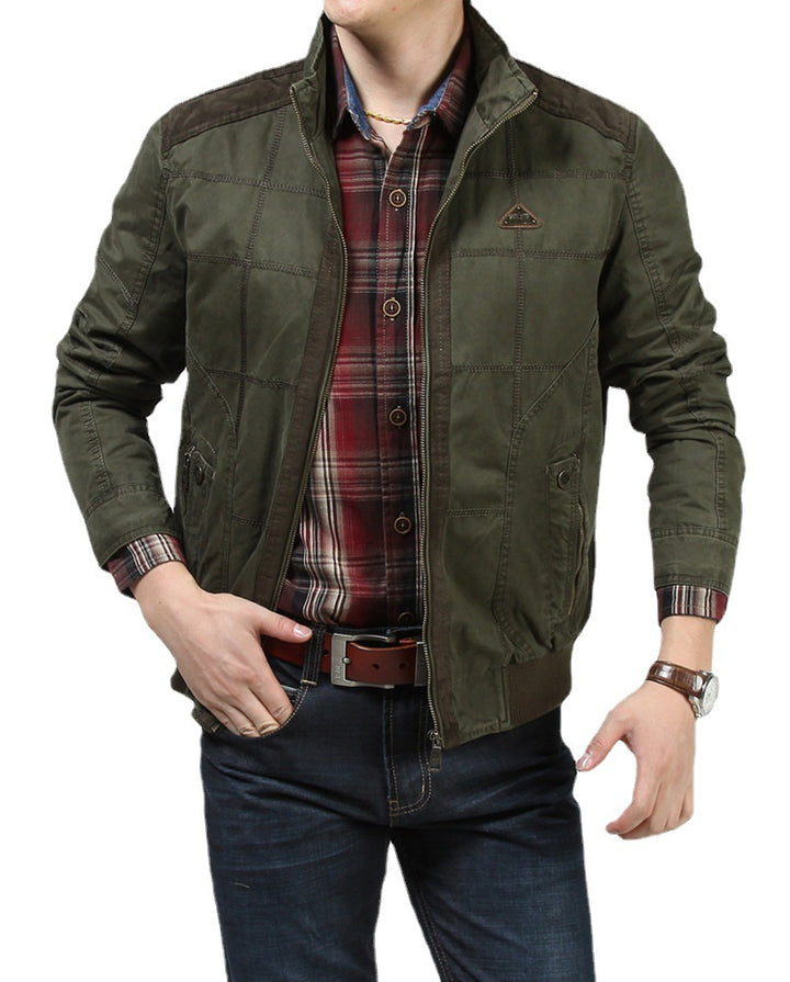 Herren Canvas-Blouson im Vintage-Utility-Stil mit gesteppter Paneeloptik und Rippbündchen – Taviero