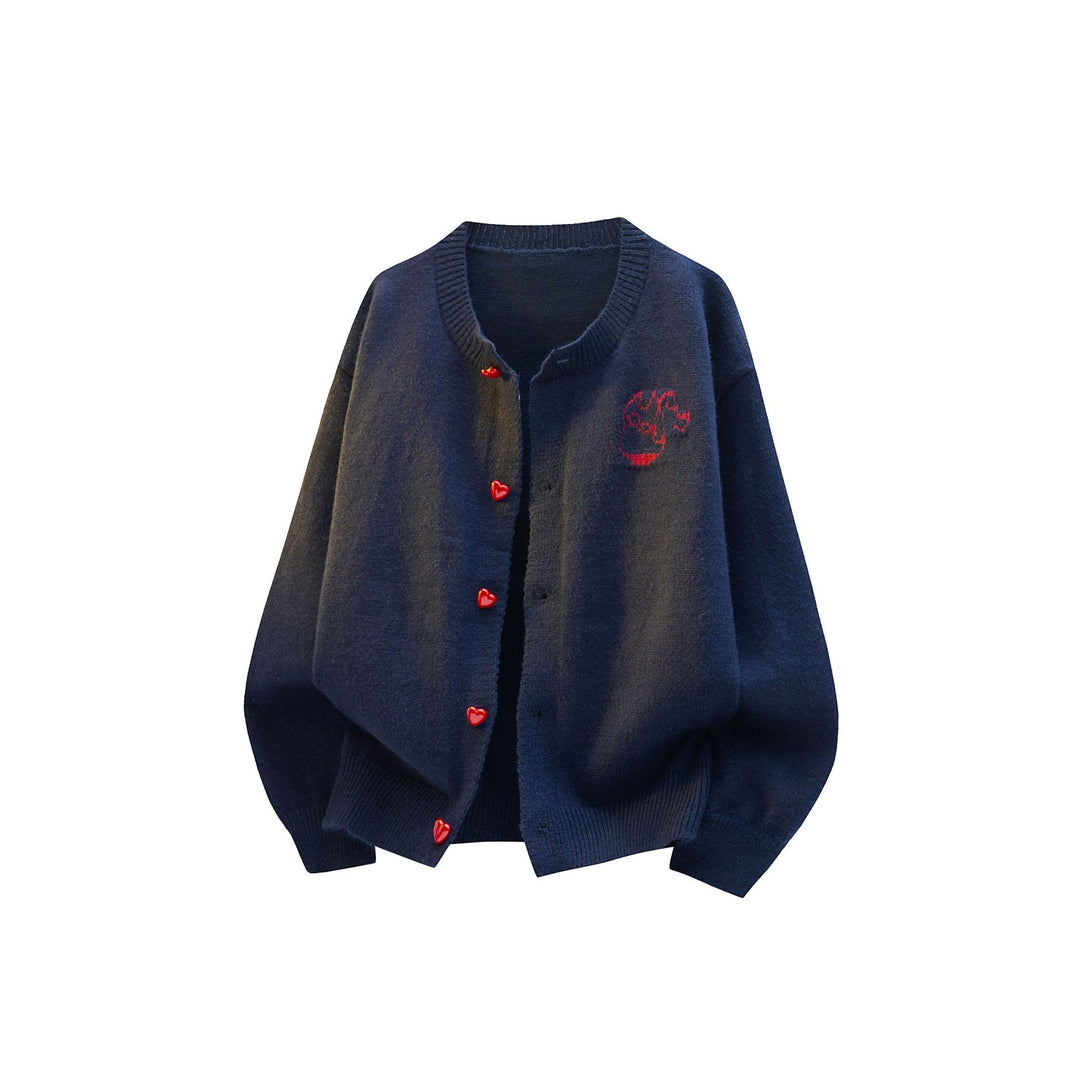 Damen Kuscheliger Grobstrick Cardigan mit Herz-Knöpfen Echoarchiv