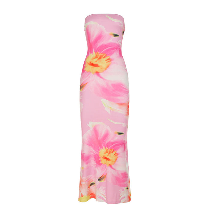 Damen Maxikleid mit asymmetrischem Schnitt und floralen Akzenten Echo Archiv