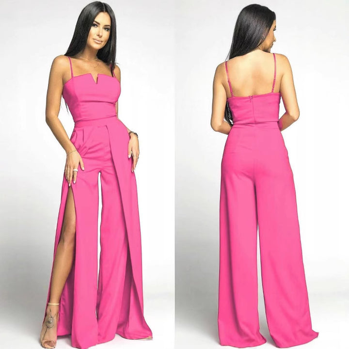 Echoarchiv | Hohe Taille Schlitz Fließender Breiter Bein Cami Jumpsuit