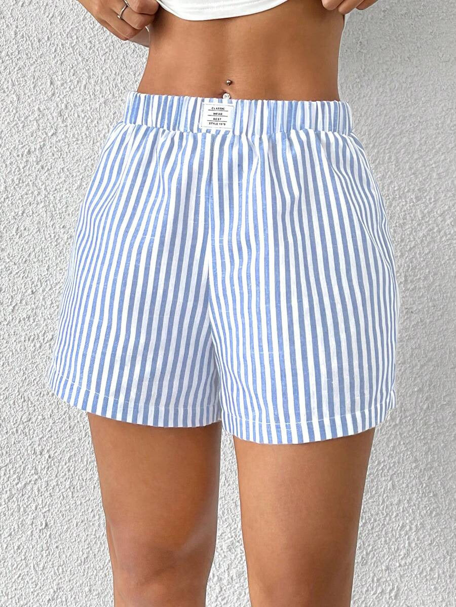 Damen gestreifte Shorts aus leichter Baumwolle mit elastischem Bund Echoarchiv