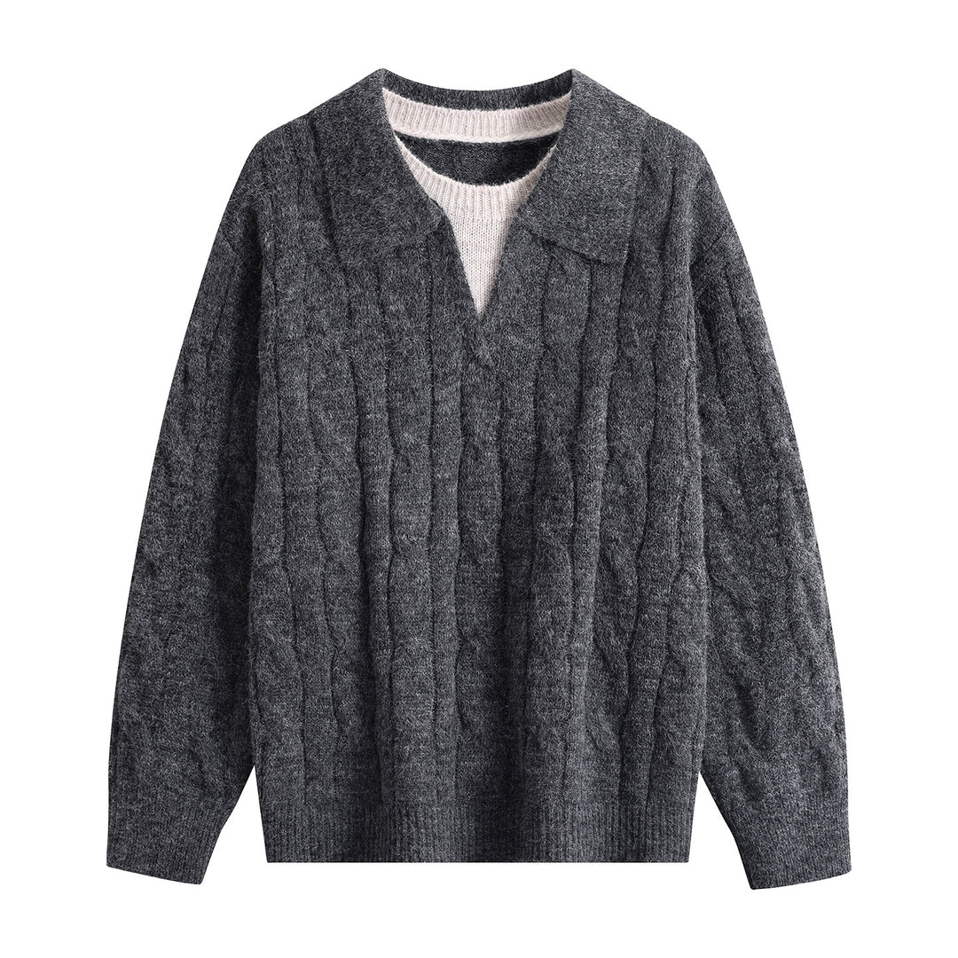 Damen Oversize Grobstrick-Pullover mit Polokragen und Zopfmuster Echoarchiv