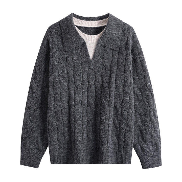 Damen Oversize Grobstrick-Pullover mit Polokragen und Zopfmuster Echoarchiv
