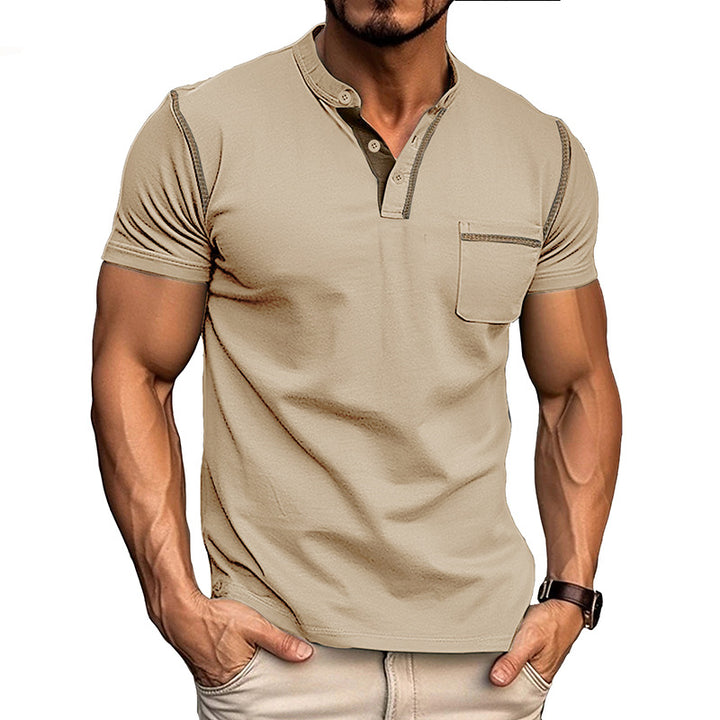Herren modisches Polohemd mit Henley-Ausschnitt und Brusttasche Echoarchiv