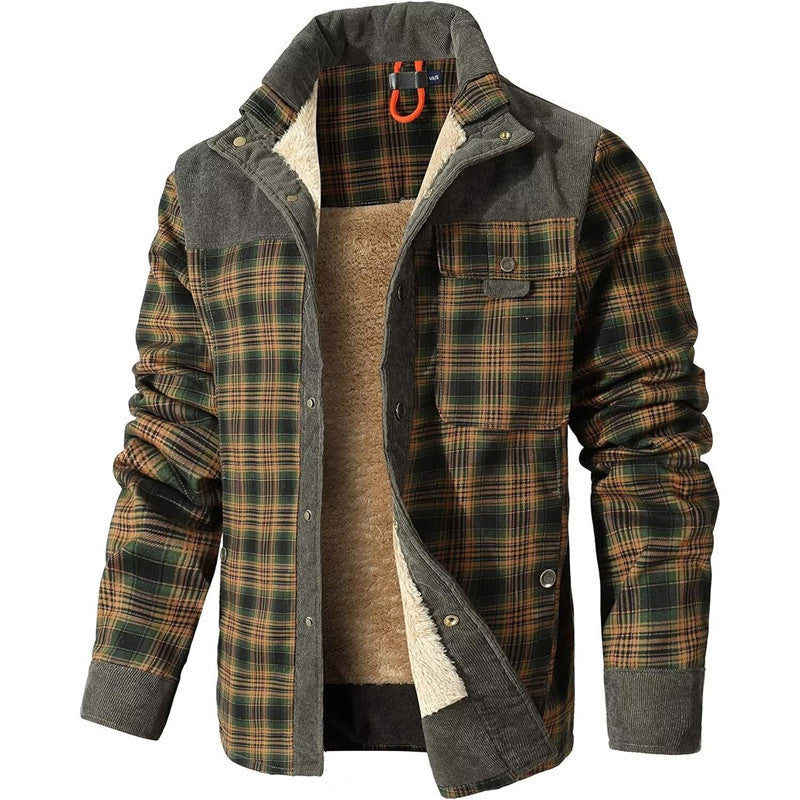 Herren Kariertes Thermo-Hemdjacke mit Teddyfutter und Cordbesatz Echoarchiv