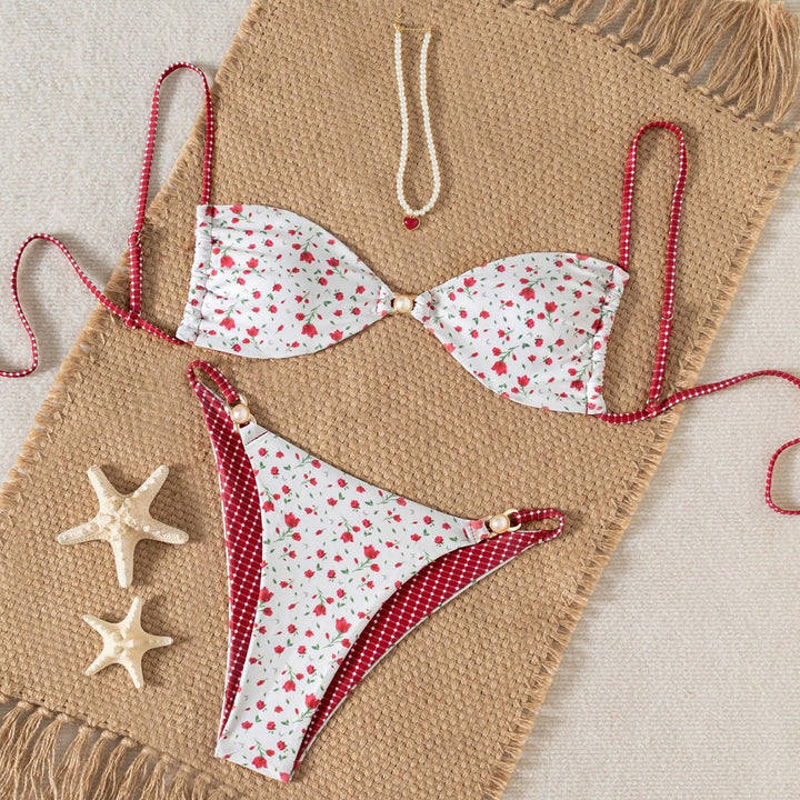 Damen Bikini-Set mit raffiniertem Leopardenmuster und eleganten Perlendetails Echo Archiv