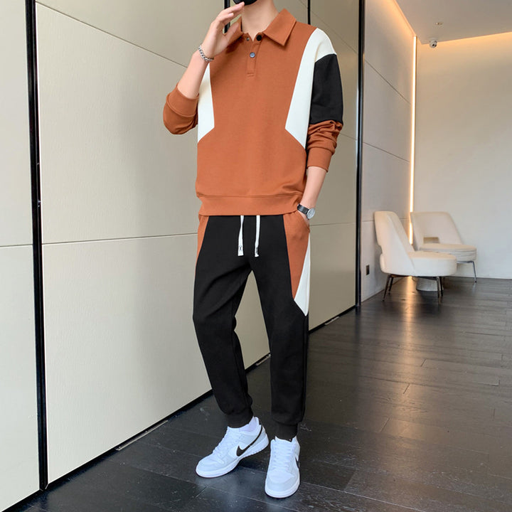 Herren Zweiteiliges Colorblock-Trainingsset mit Polokragen & konischer Jogginghose Echoarchiv
