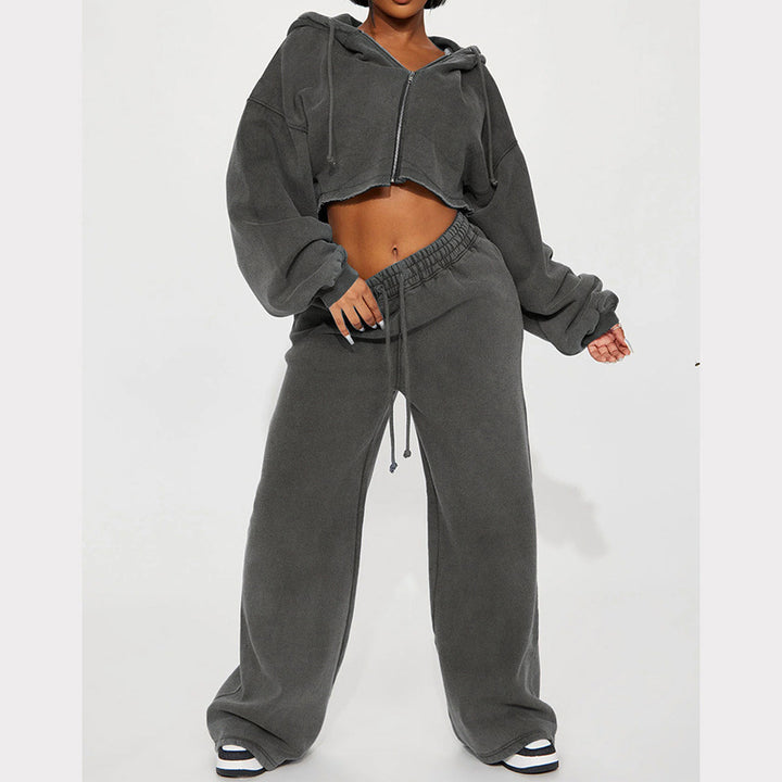 Damen nan Kapuzen-Crop-Top und weite Jogginghose Lounge-Set aus weichem Fleece Echo Archiv