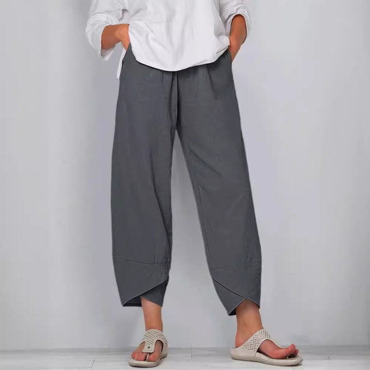 Damen nan weit geschnittene Leinenhose mit Tulpen-Saum und elastischem Bund Echo Archiv
