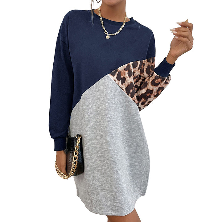 Damen Colorblock-Sweatkleid mit Leo-Ärmel und lockerer A-Linien-Silhouette Echoarchiv