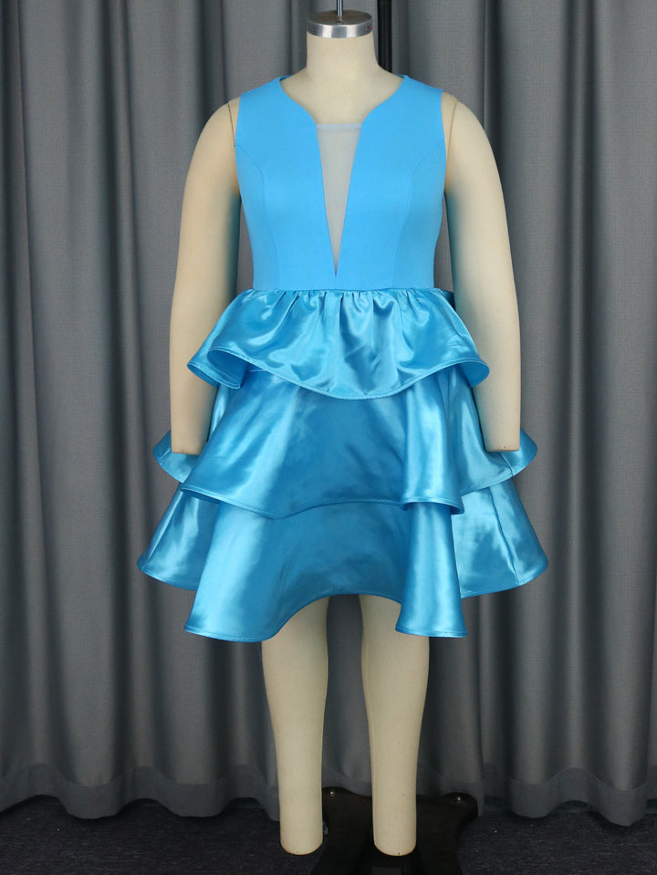Damen Festliches Schwingendes Kleid mit Volant und Transparente Einsätze Echo Archiv