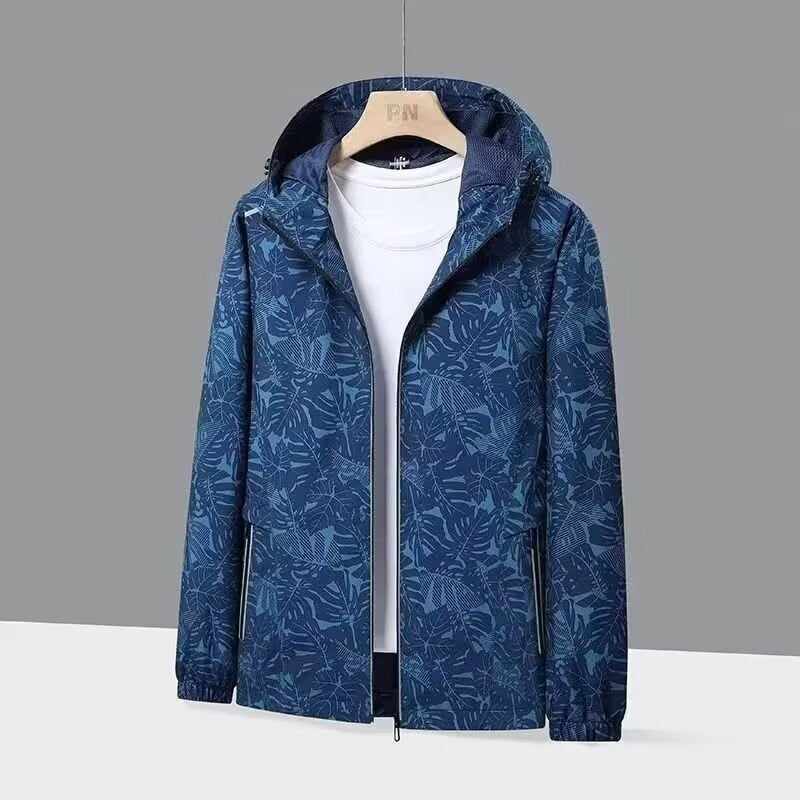 Damen Atmungsaktive Kapuzenjacke mit Trendigem Blätterdruck – Célinea