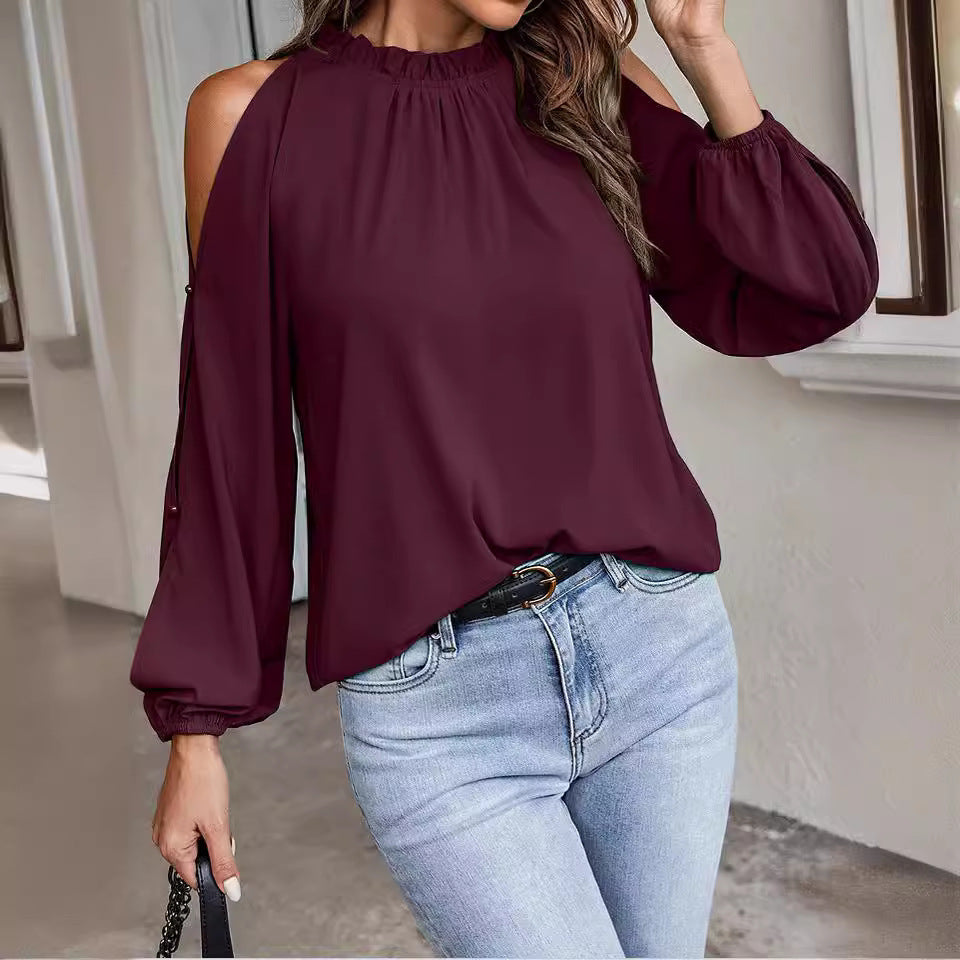Damen Bluse mit kühlen Schulterdetails und elastischen Ärmeln – Élovi