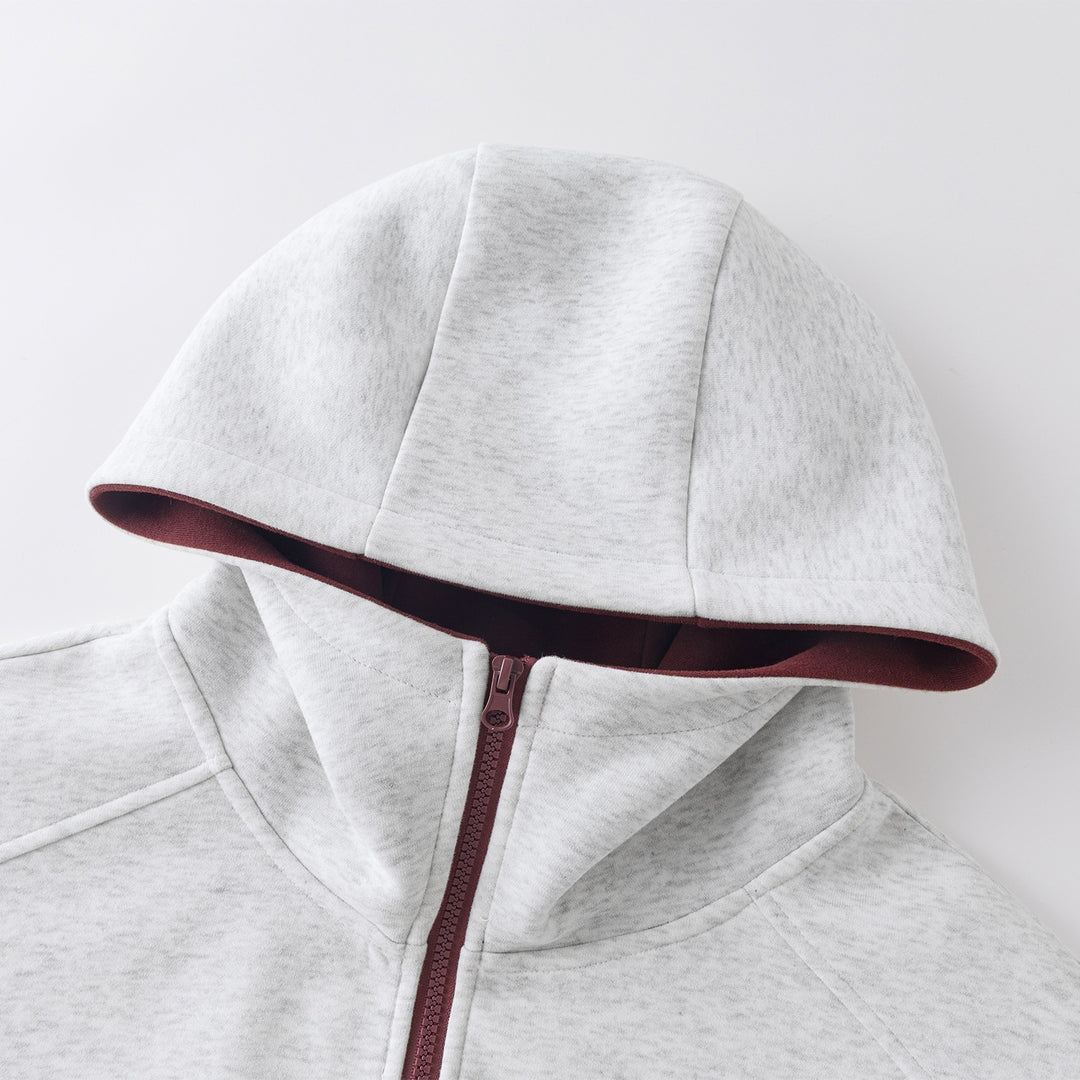 Herren Boxy-Kurz-Kapuzenjacke mit kontrastiertem Futter und durchgehendem Reißverschluss Echoarchiv