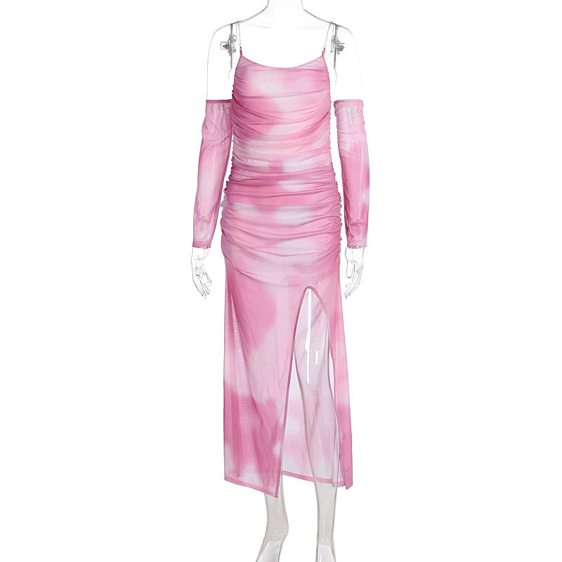 Damen Maxikleid mit raffinierten Rüschendetails und transparenten Ärmeln Echo Archiv
