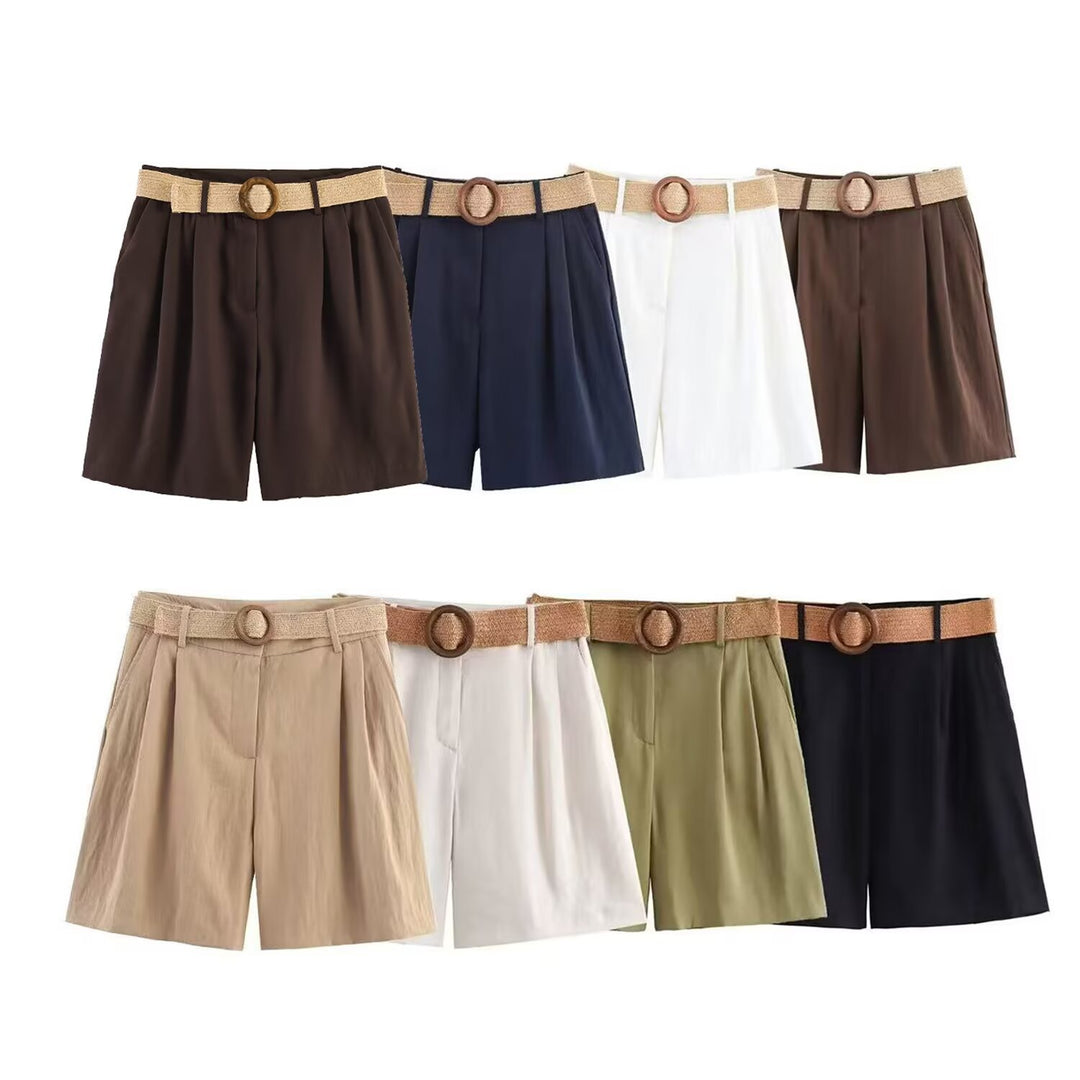 Damen elegante Shorts mit breitem, geflochtenem Gürtel Echo Archiv