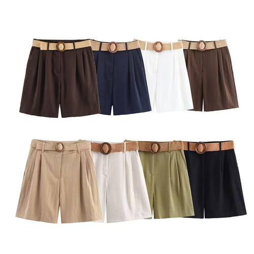 Damen elegante Shorts mit breitem, geflochtenem Gürtel Echo Archiv