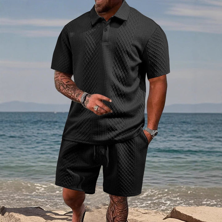 Herren sportliches Polo- und Shorts-Set mit strukturiertem Design Echoarchiv