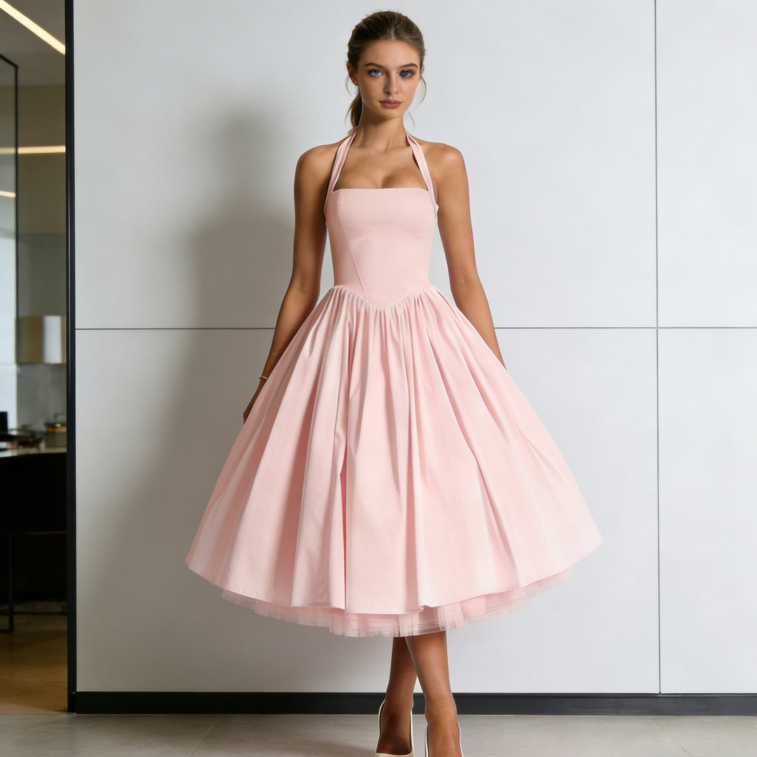 Damen Elegantes A-Linien Cocktailkleid mit schulterfreier Halterung und weichem Baumwollstoff Echo Archiv