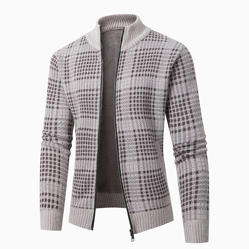 Herren Feinstrick-Zipcardigan mit Glencheck‑Muster, Stehkragen und Zwei‑Wege‑Reißverschluss Echo Archiv