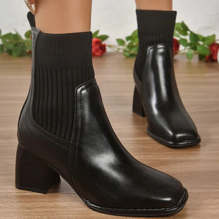 Damen Elegante Blockabsatz Stiefeletten mit Strickschaft Echo Archiv