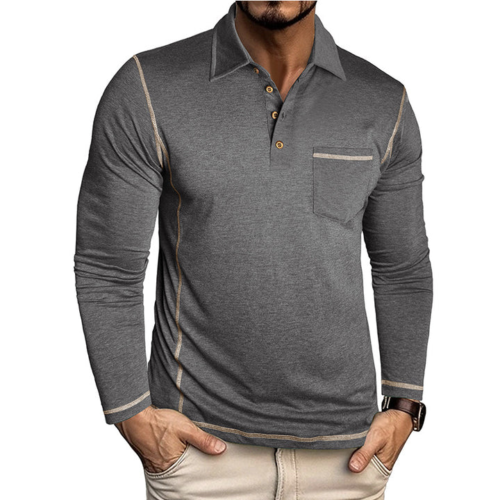 Herren Langarm-Poloshirt mit modischem Knopfdesign und Brusttasche Echoarchiv