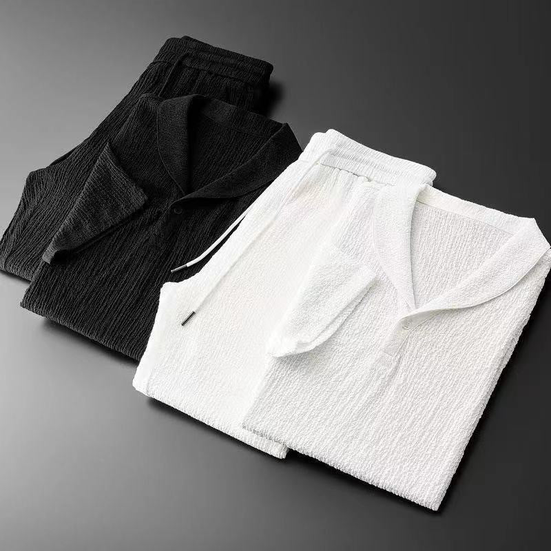 Damen lässiges Kurzarm-Set mit strukturiertem Gewebe und elastischem Bund Echoarchiv