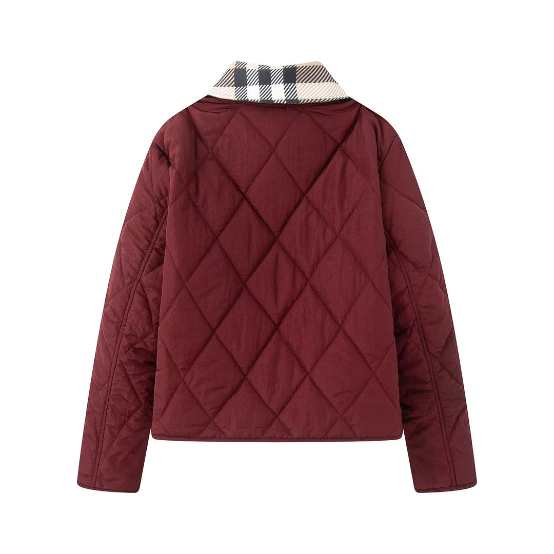 Damen nan gesteppte Kurzjacke mit Karokragen und paspelierten Eingrifftaschen Echo Archiv