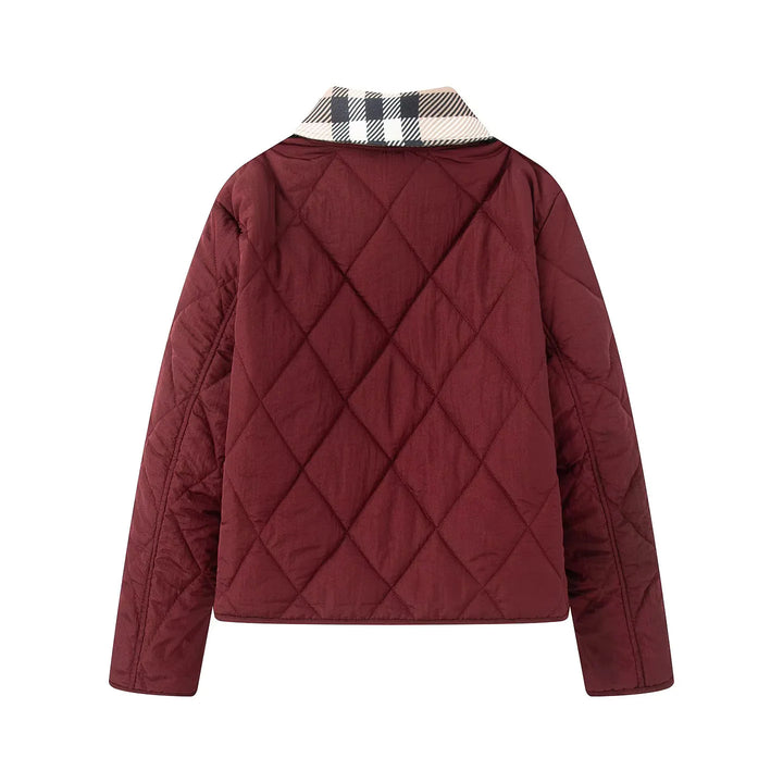 Damen nan gesteppte Kurzjacke mit Karokragen und paspelierten Eingrifftaschen Echo Archiv