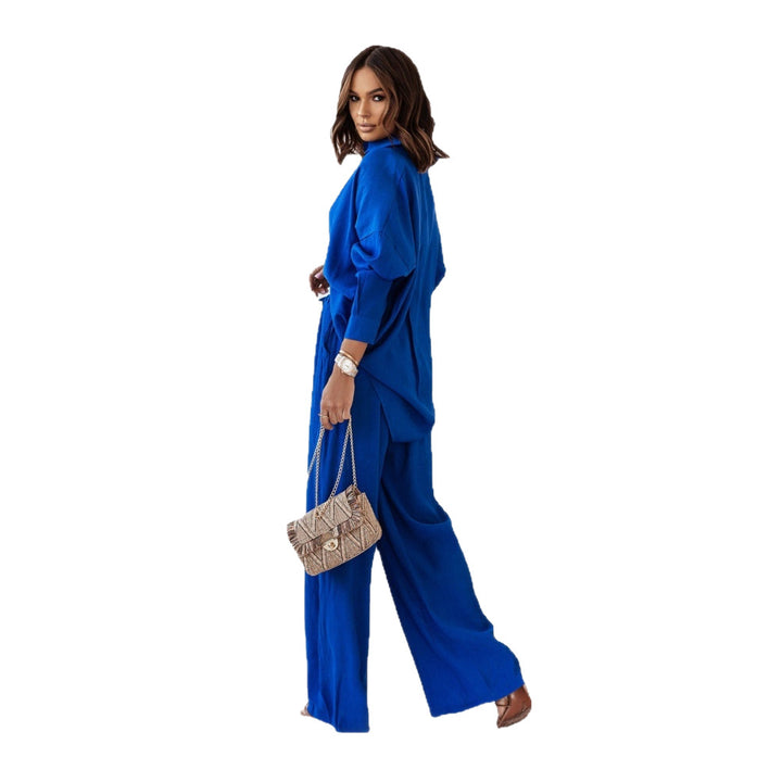 Damen Crinkle-Lounge-Set mit oversized Hemdbluse und weiten Palazzo-Hosen Echoarchiv
