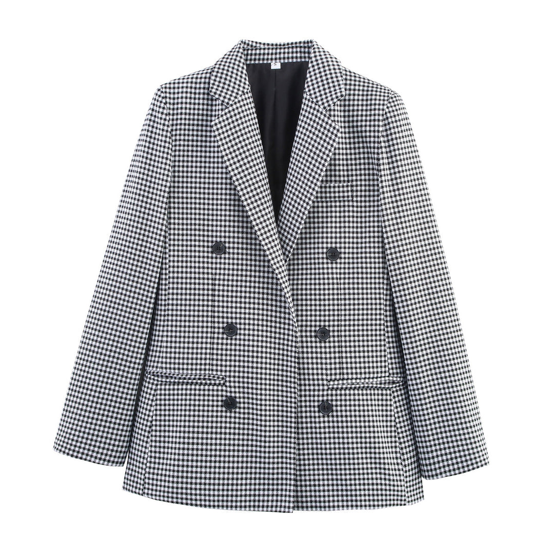 Damen Doppelreihiger Wollmix-Blazer im Glencheck/Hahnentritt mit leicht boxy Schnitt Echo Archiv