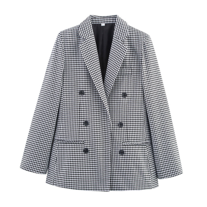 Damen Doppelreihiger Wollmix-Blazer im Glencheck/Hahnentritt mit leicht boxy Schnitt Echo Archiv