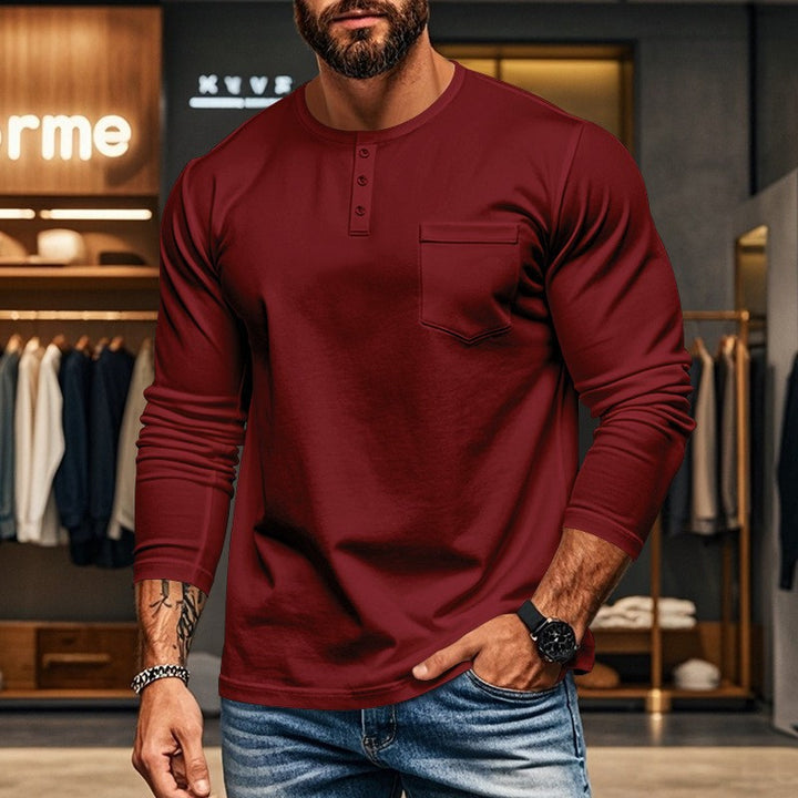 Herren Langarmshirt mit Knopfleiste und Brusttasche Echoarchiv