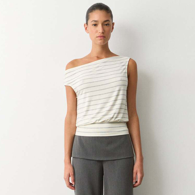 Damen asymmetrisches Langarmshirt mit modischem Streifenmuster und eleganten Cut-Out-Details Echo Archiv
