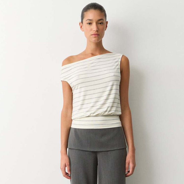 Damen asymmetrisches Langarmshirt mit modischem Streifenmuster und eleganten Cut-Out-Details Echo Archiv