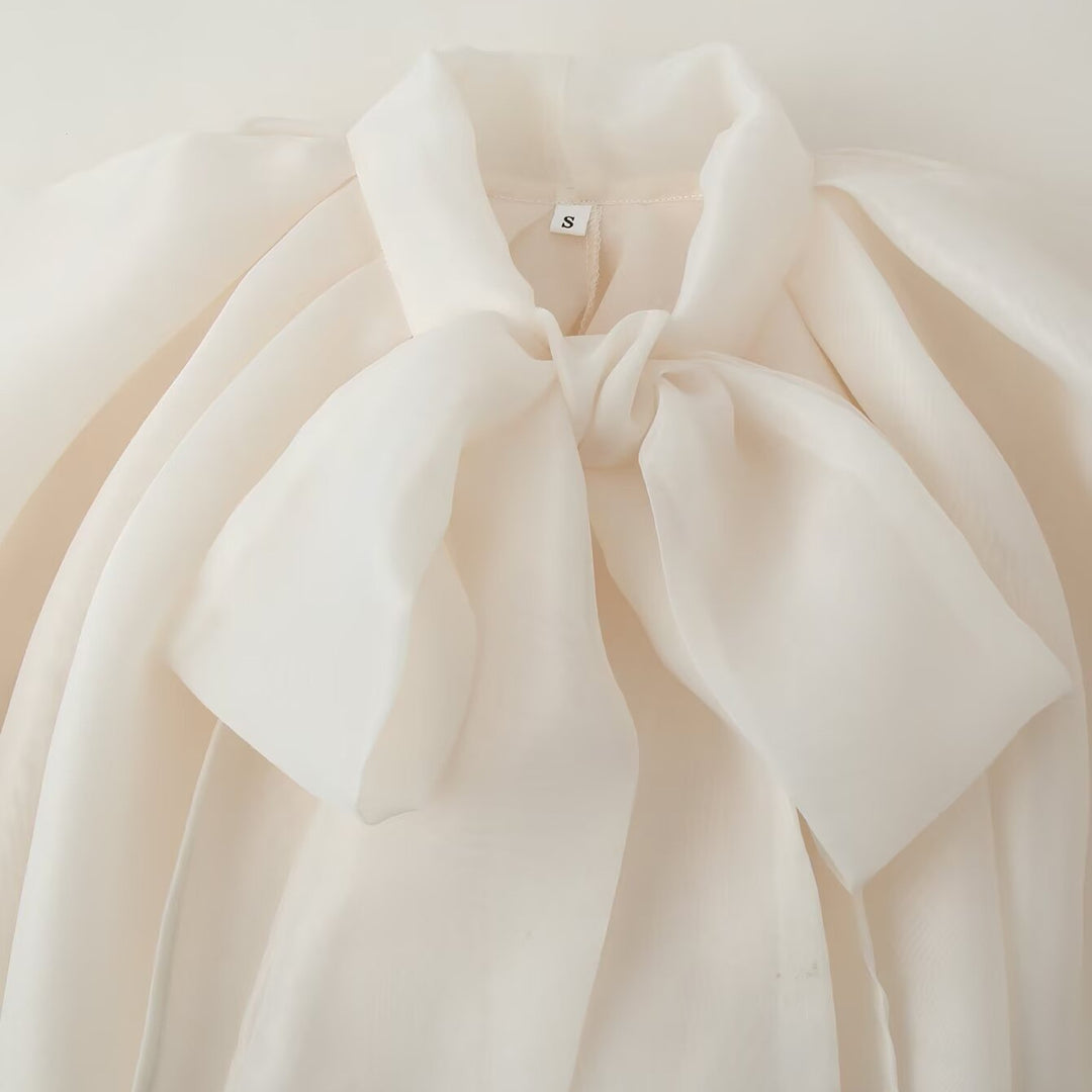 Damen Ärmellose Chiffonbluse mit Schleifenkragen Echoarchiv