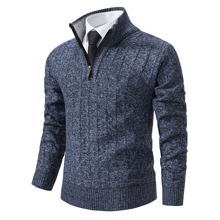 Herren nan Halbzip-Strickpullover mit strukturierter Zopfoptik, wärmendem Stehkragen und schmaler Silhouette Echo Archiv