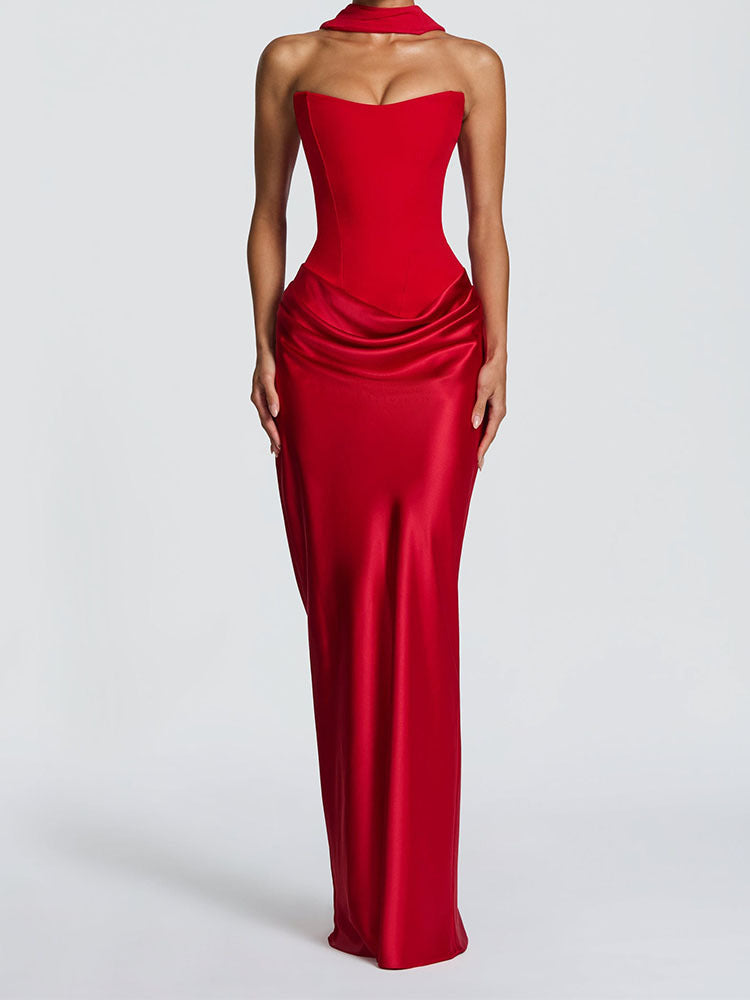 Damen Elegantes Langarm-Maxikleid mit raffinierten Drapierungen Echo Archiv
