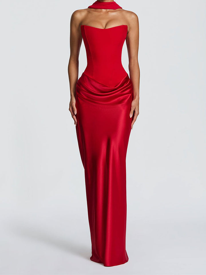 Damen Elegantes Langarm-Maxikleid mit raffinierten Drapierungen Echo Archiv