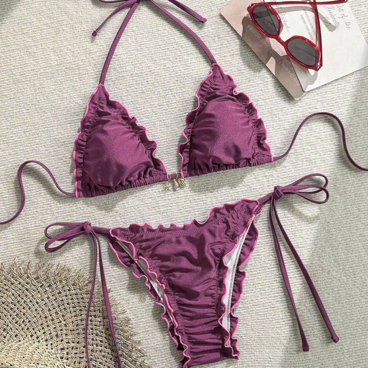 Damen Triangel-Bikini mit Rüschendesign und verstellbaren Trägern Echo Archiv