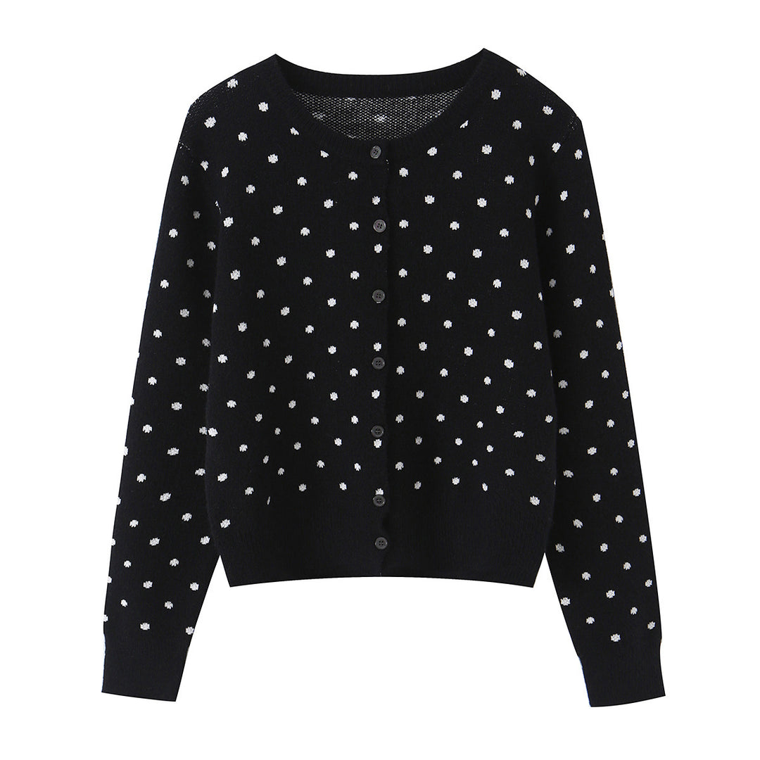 Damen nan feiner gestrickter Rundhals-Pullover mit Pünktchen-Jacquard und kurzem Taillenbund Echo Archiv