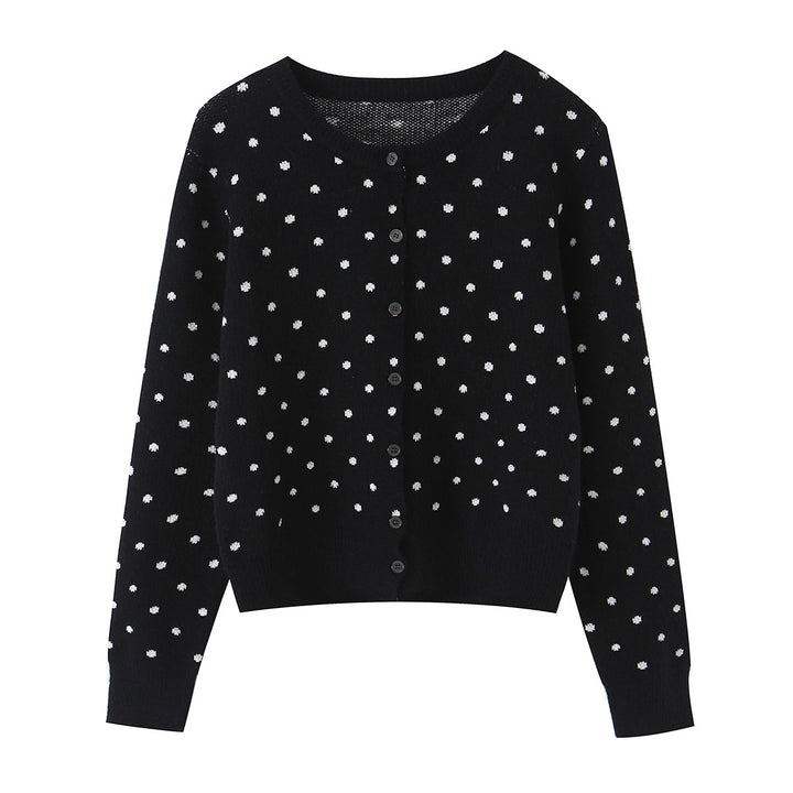 Damen nan feiner gestrickter Rundhals-Pullover mit Pünktchen-Jacquard und kurzem Taillenbund Echo Archiv