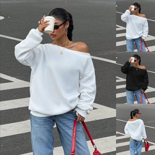 Damen Oversize Off-Shoulder Sweatshirt mit weitem Schnitt und schrägem Ausschnitt Echoarchiv