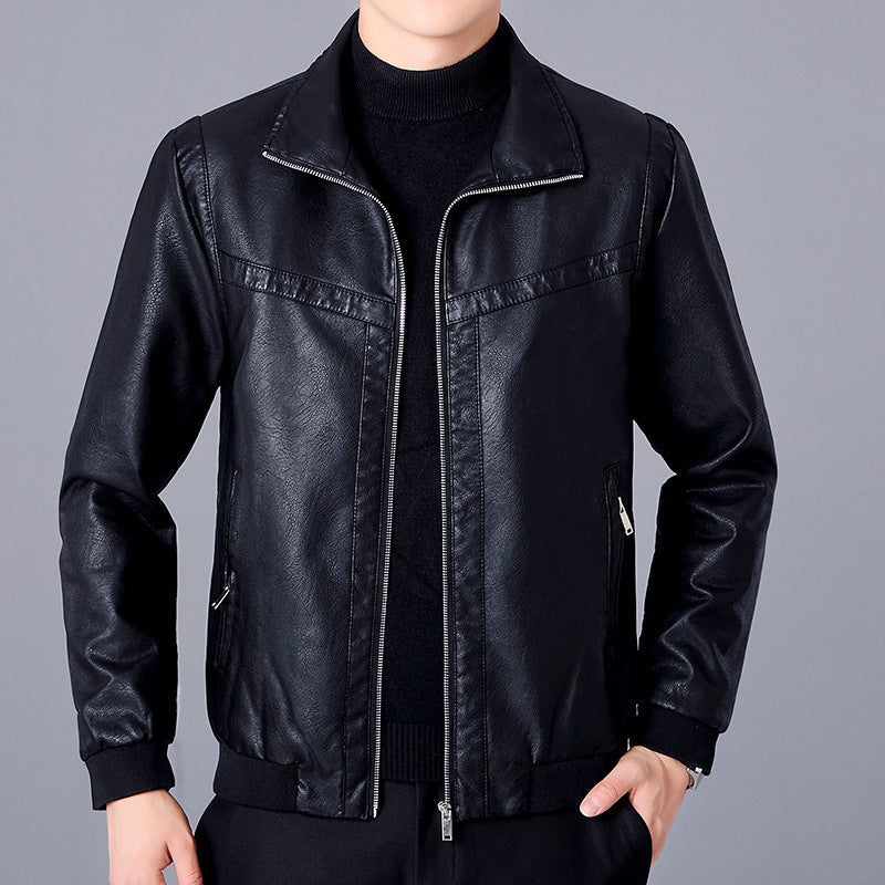 Herren Kunstleder-Bomberjacke im Aviator-Look mit Stehkragen und Reißverschluss Echoarchiv