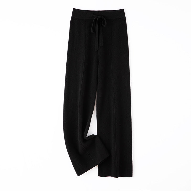 Damen Weiche Strickhose mit weitem Bein, Tunnelzugbund und dekorativer Mittelnaht Echoarchiv